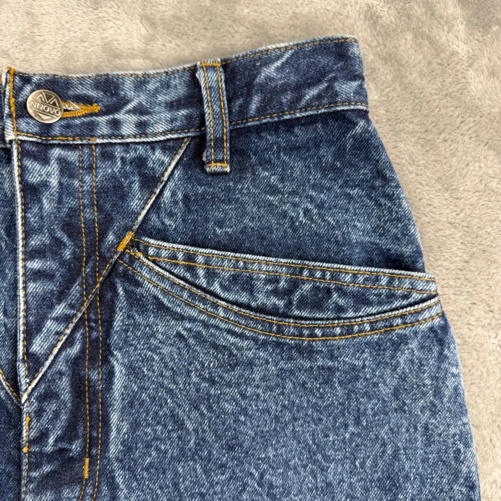 Vintage Nuovo Acid Wash Denim Mini Skirt High Waisted Western Yoke Blue Size 7 - Picture 15 of 16